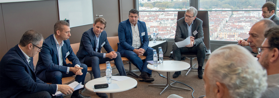 En débat : Pierre-Yves Freminet (MCG Managers), David Dompnier (TVI Groupe), Vincent Moncorgé (MCG Opportunités), Olivier Cau (G&D France) et Didier Durand - © V. Védrenne