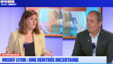 Corinne Delisle (Bref Eco) et Gilles Courteix (Medef Lyon Rhône) sur le plateau de BFM Lyon.