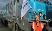 Céline Humbert-Demougeot, directrice générale, au départ du premier train Combirail, à Ports-de-Lille, le 10 mars.