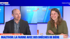 Alban Razia (Bref Eco) et Lola Bonnin (Maltivor) sur le plateau de BFM Lyon.