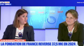 Corinne Delisle (Bref Eco) et Delphine Alarousse (Fondation de France Centre-Est) sur le plateau de BFM Lyon.