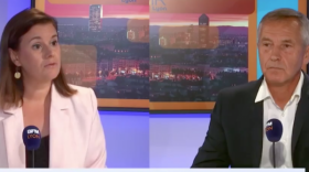 Corinne Delisle (Bref Eco) et  Jean-Michel Hillion (Safran Landing Systems) sur le plateau de BFM Lyon.
