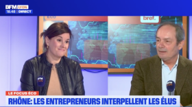 Corinne Delisle (Bref Eco) et Gilles Courteix (Medef Lyon-Rhône) sur le plateau de Focus Eco chez BFM Lyon.