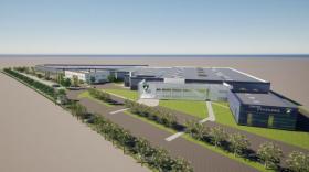 Vue du centre d’excellence et de l’agrandissement à gauche.