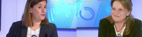 Corinne Delisle (Bref Eco) et Delphine Alarousse (Fondation de France Centre-Est) sur le plateau de BFM Lyon.