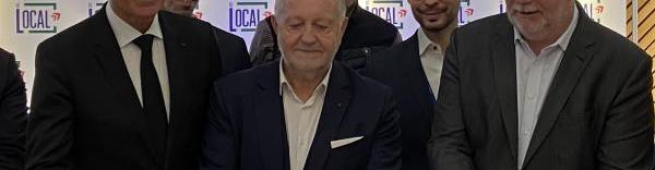 Jean-Luc Raunicher (Medef), Jean-Michel Aulas (OL) et Francis Thomine (Groupama Rhône-Alpes Auvergne) inaugurent Le Local, nouvel accélérateur d’entreprises.