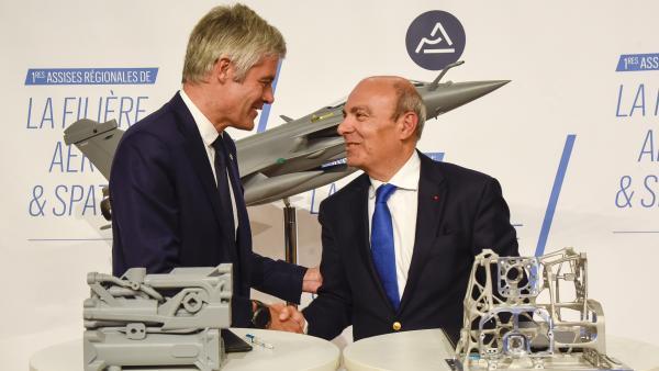 Laurent Wauquiez, Laurent Wauquiez, président de la Région Auvergne-Rhône-Alpes, et Eric Trappier, Pdg de Dassault Aviation.