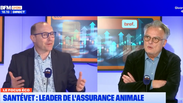 Alban Razia (Bref Eco) et Hugues Salord (Santévet) sur le plateau de BFM Lyon.