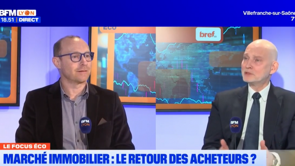 Alban Razia (Bref Eco) et Frédéric Berthet (FNAIM 69) sur le plateau de BFM Lyon.