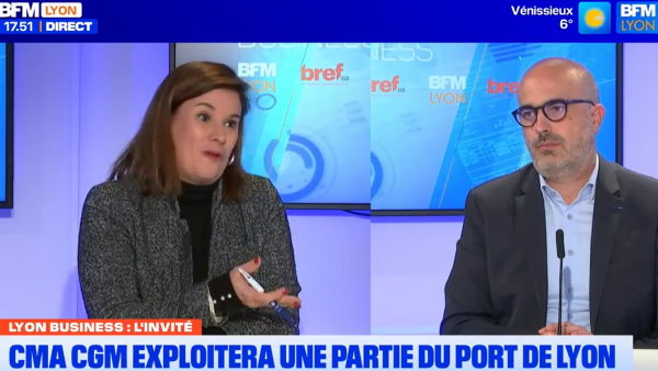 Corinne Delisle (Bref Eco) et Thomas Sans Marco (CNR) sur le plateau de BFM Lyon.