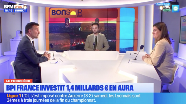 Charles-Eric Baltoglu (Bpifrance) sur le plateau de BFM Lyon pour l'émission Focus Eco avec Hugo Caprioli et Corinne Delisle de Bref Eco. 