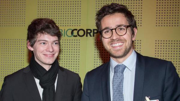 Matthieu Hamon et Eric Dessertenne de Biocorp aux Trophées de l’Innovation BrefEco 2017.