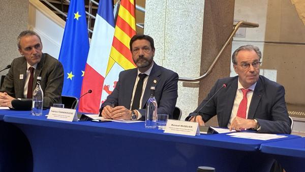 Damien Robert, directeur général de Solideo, Fabrice Pannekoucke, président de Solideo, et Renaud Muselier, président de Provence-Alpes-Côte d'Azur.