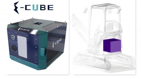 La batterie E-Cube remplace le moteur thermique et le contrepoids d’origine d'une mini-pelle.