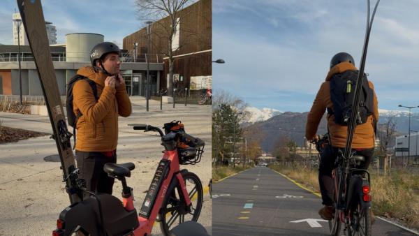 Voi Technology propose désormais des vélos équipés de porte-skis à Grenoble.
